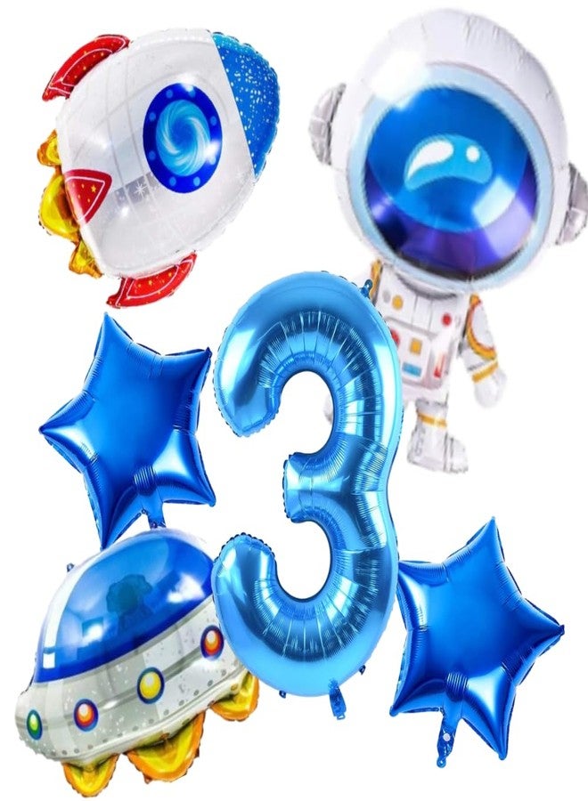 Fi - Flick In 6 Pcs Space Theme Birthday Decoration 3Rd For Boys Astronaut Third Decorations Boy Rocket Balloons (Pack Of, Multicolor) Mylar - Image 1